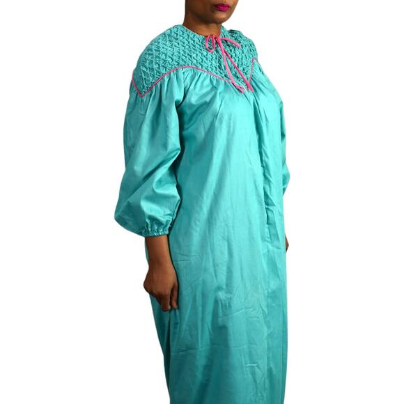 Vintage Robe House Coat Loungewear Green Gown Muumuu Lounge Dress Maxi Small - Picture 14 of 16